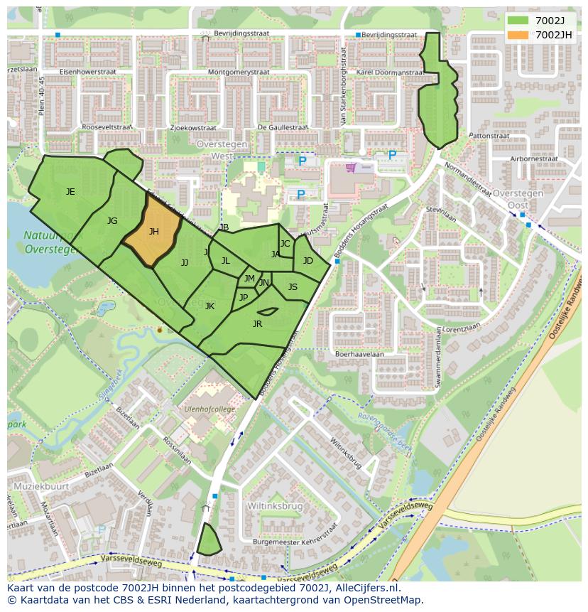 Afbeelding van het postcodegebied 7002 JH op de kaart.