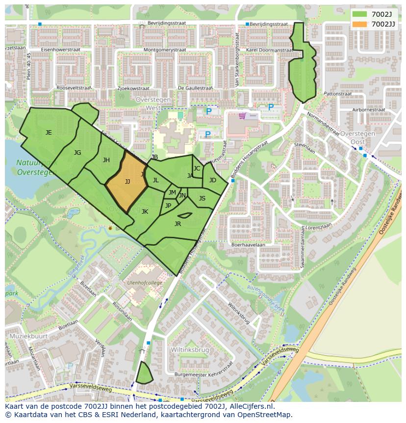 Afbeelding van het postcodegebied 7002 JJ op de kaart.