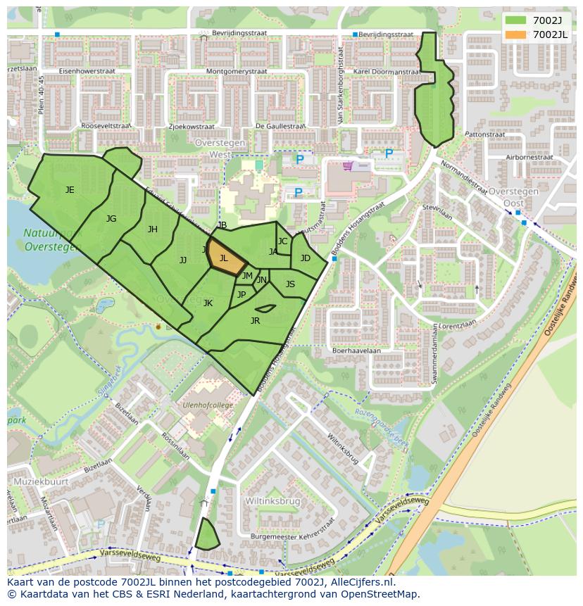 Afbeelding van het postcodegebied 7002 JL op de kaart.