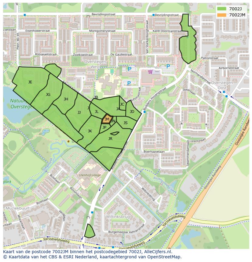Afbeelding van het postcodegebied 7002 JM op de kaart.