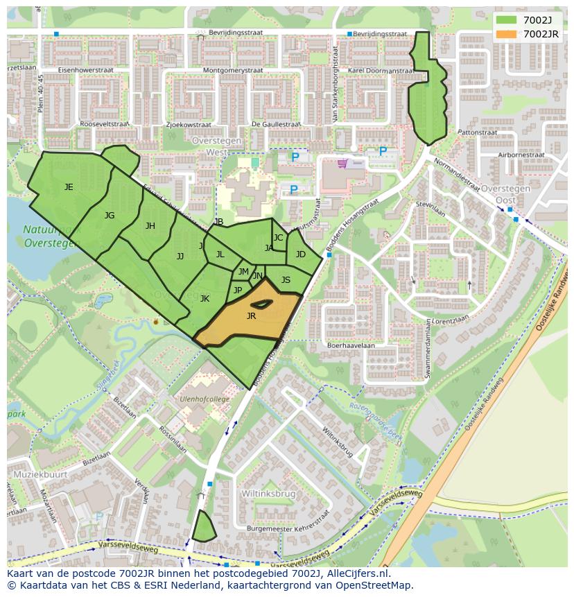 Afbeelding van het postcodegebied 7002 JR op de kaart.
