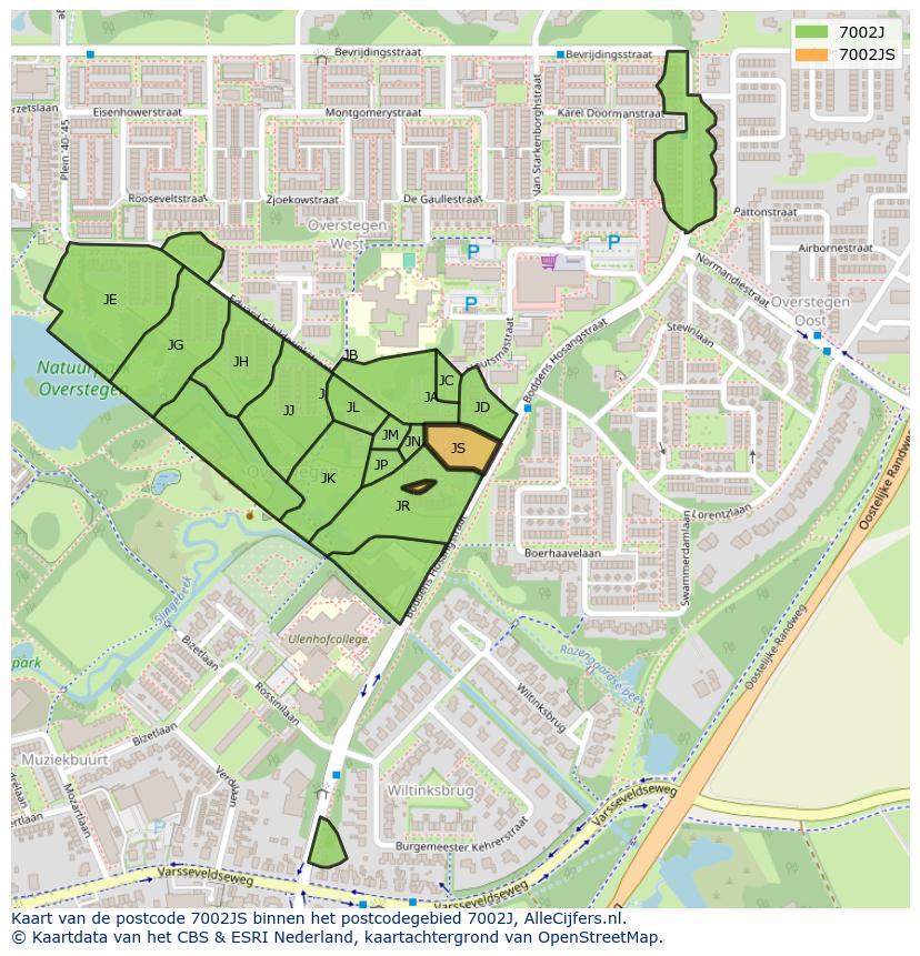 Afbeelding van het postcodegebied 7002 JS op de kaart.