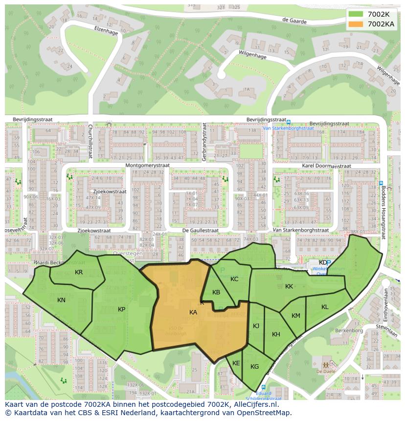 Afbeelding van het postcodegebied 7002 KA op de kaart.