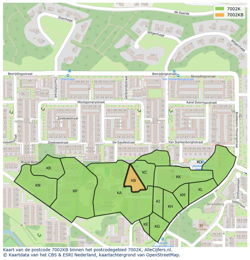 Afbeelding van het postcodegebied 7002 KB op de kaart.