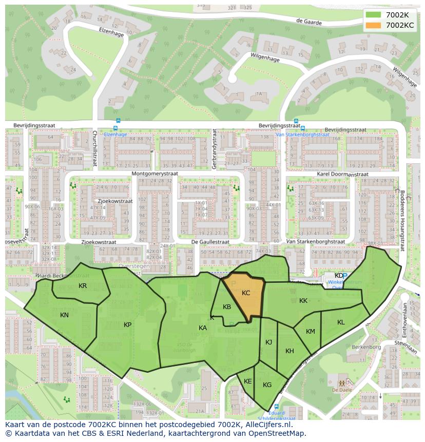 Afbeelding van het postcodegebied 7002 KC op de kaart.