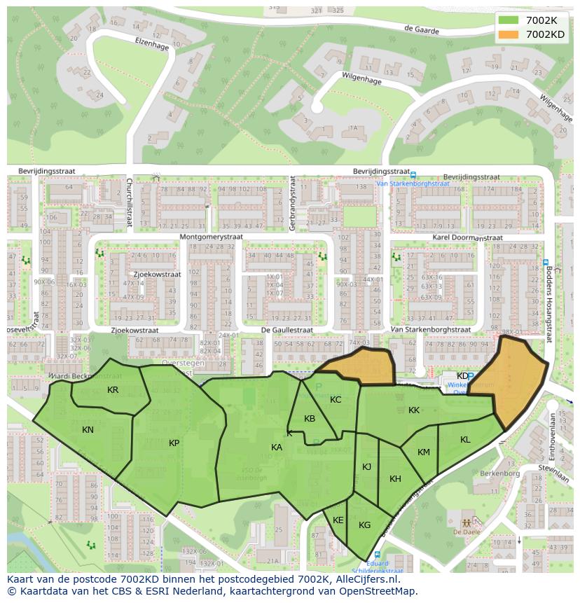 Afbeelding van het postcodegebied 7002 KD op de kaart.