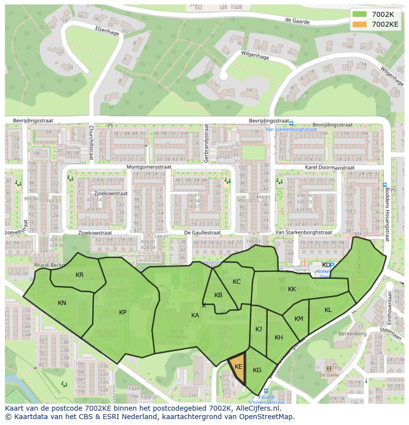 Afbeelding van het postcodegebied 7002 KE op de kaart.