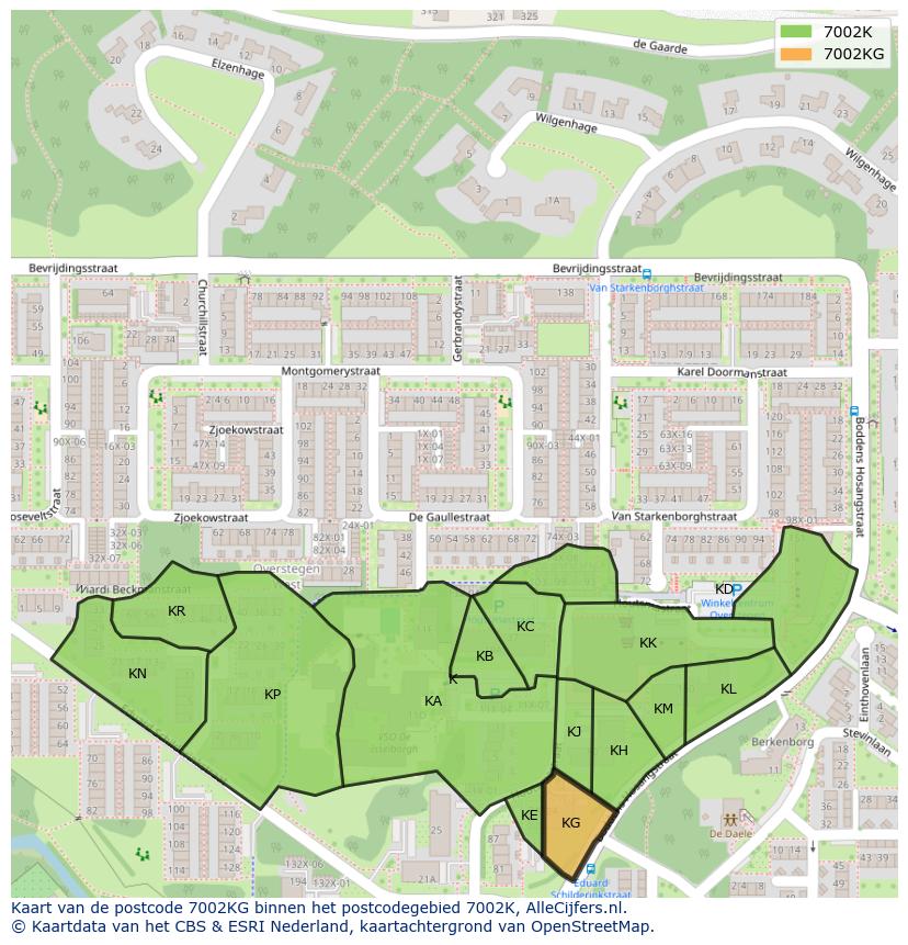 Afbeelding van het postcodegebied 7002 KG op de kaart.