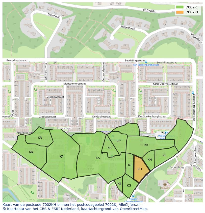 Afbeelding van het postcodegebied 7002 KH op de kaart.
