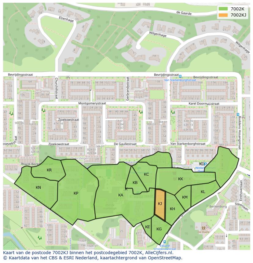 Afbeelding van het postcodegebied 7002 KJ op de kaart.