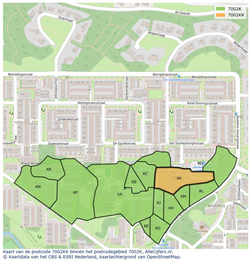 Afbeelding van het postcodegebied 7002 KK op de kaart.