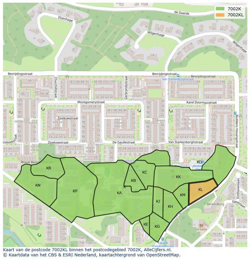 Afbeelding van het postcodegebied 7002 KL op de kaart.