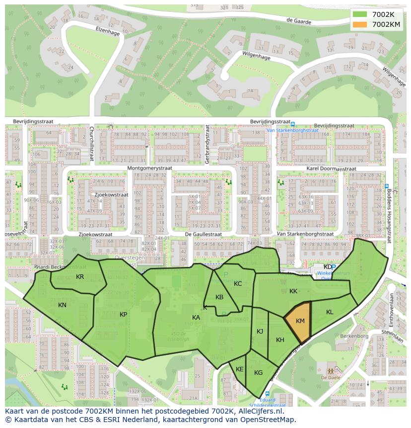 Afbeelding van het postcodegebied 7002 KM op de kaart.