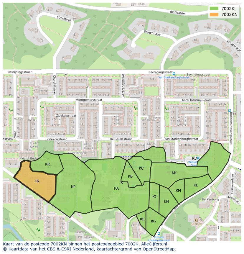 Afbeelding van het postcodegebied 7002 KN op de kaart.
