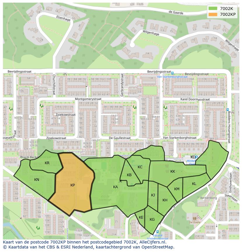 Afbeelding van het postcodegebied 7002 KP op de kaart.