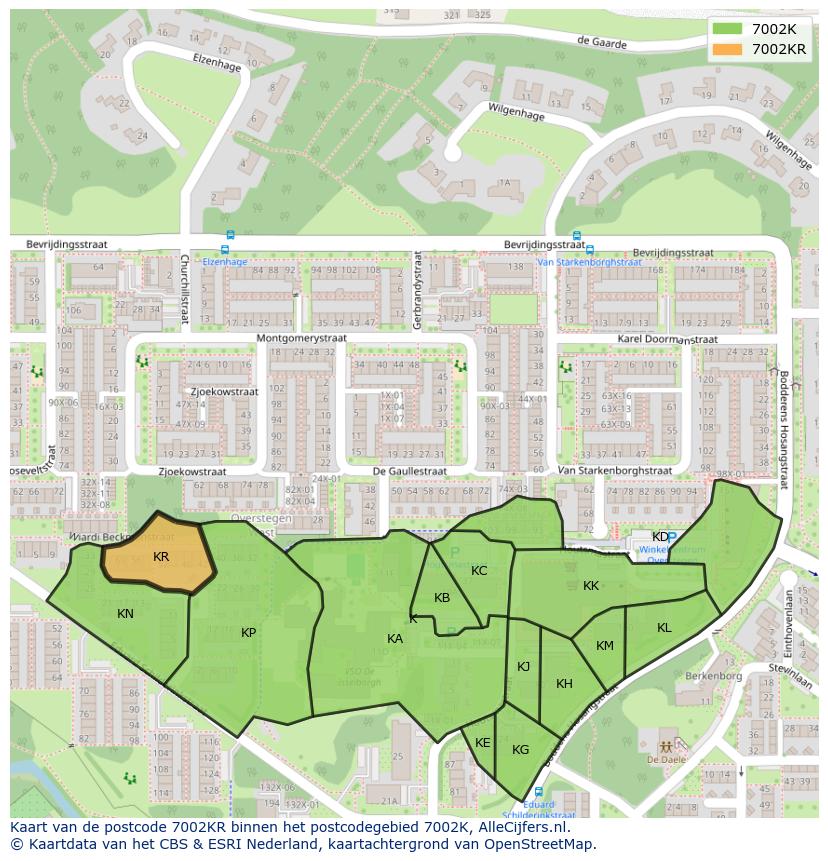 Afbeelding van het postcodegebied 7002 KR op de kaart.