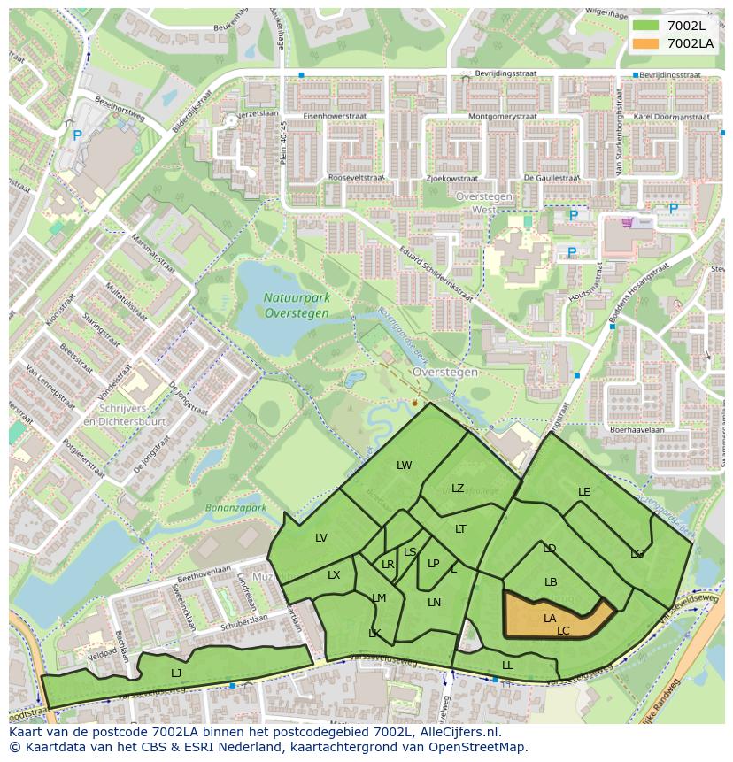 Afbeelding van het postcodegebied 7002 LA op de kaart.