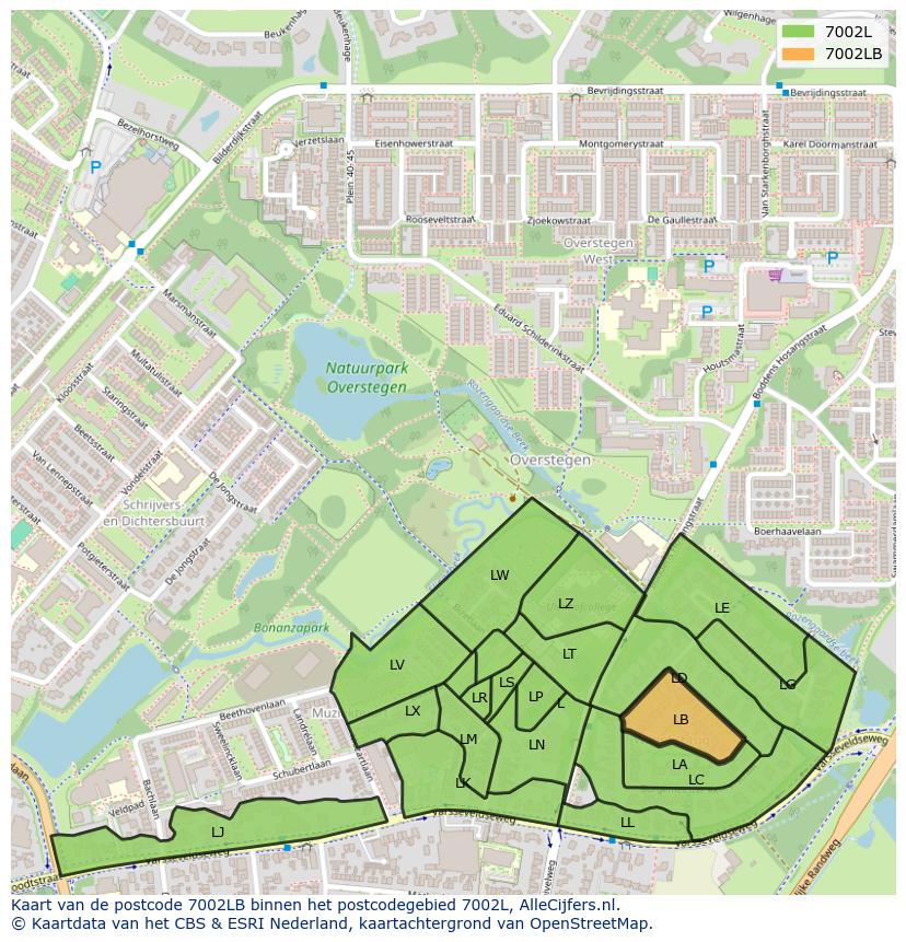 Afbeelding van het postcodegebied 7002 LB op de kaart.