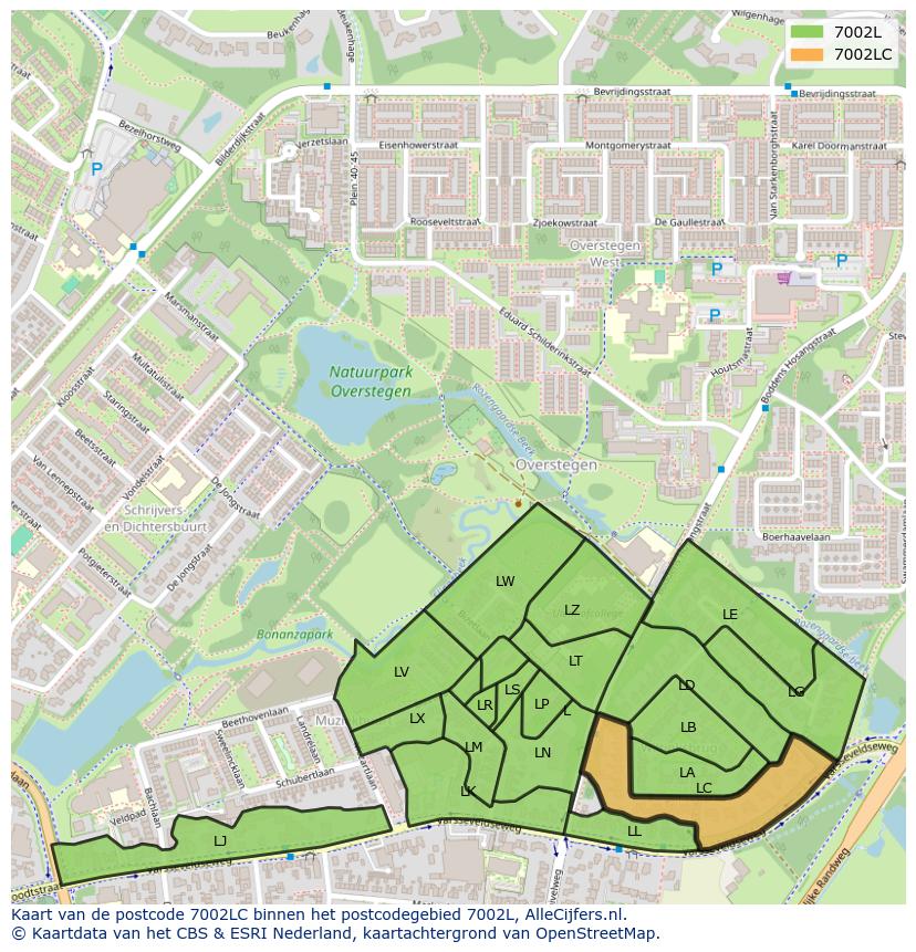 Afbeelding van het postcodegebied 7002 LC op de kaart.