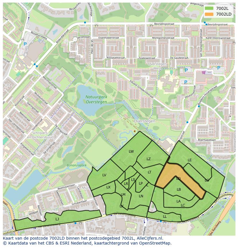 Afbeelding van het postcodegebied 7002 LD op de kaart.