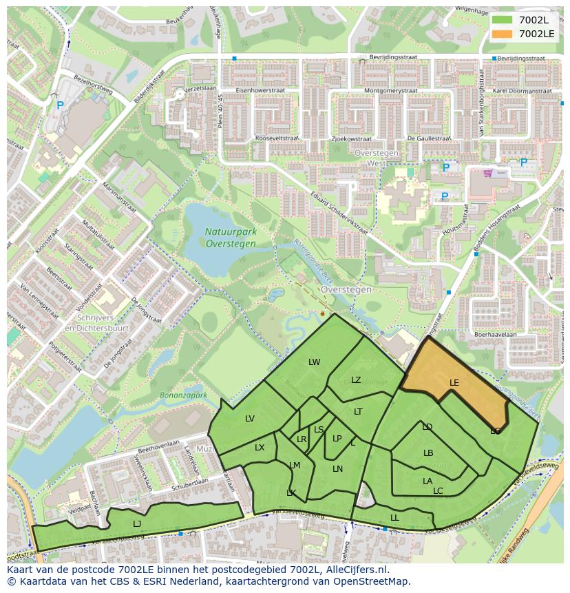 Afbeelding van het postcodegebied 7002 LE op de kaart.