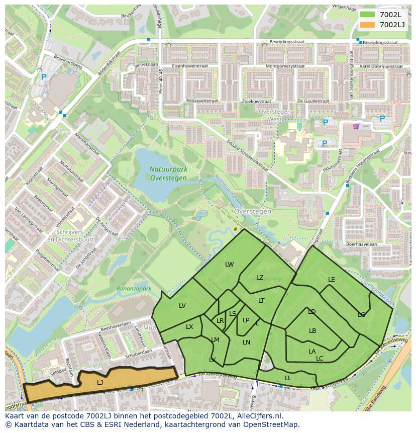 Afbeelding van het postcodegebied 7002 LJ op de kaart.
