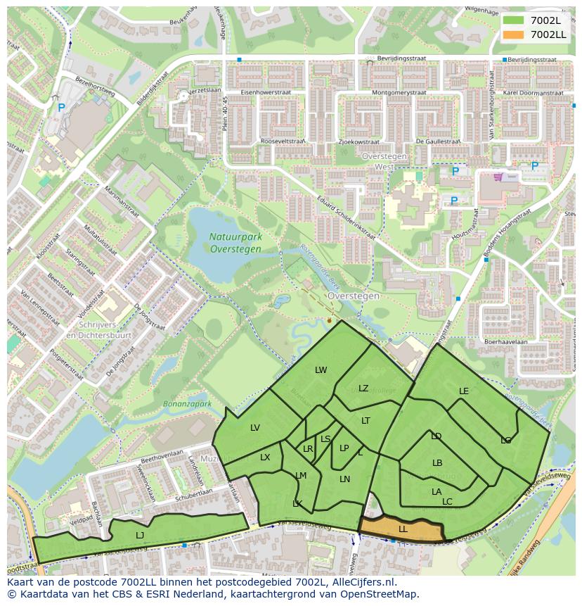 Afbeelding van het postcodegebied 7002 LL op de kaart.