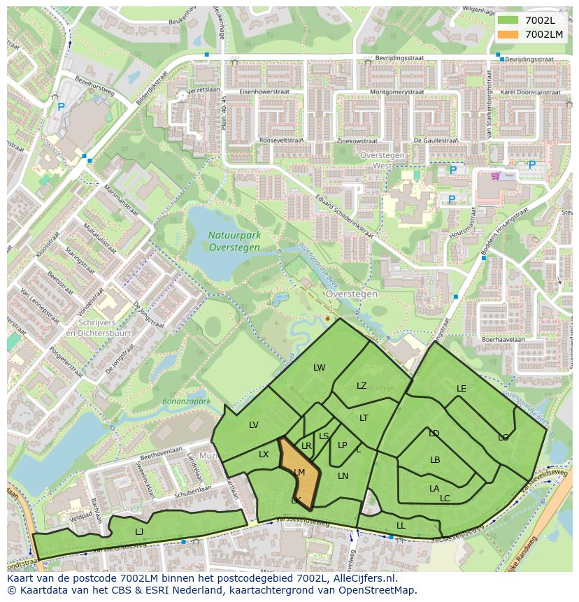 Afbeelding van het postcodegebied 7002 LM op de kaart.