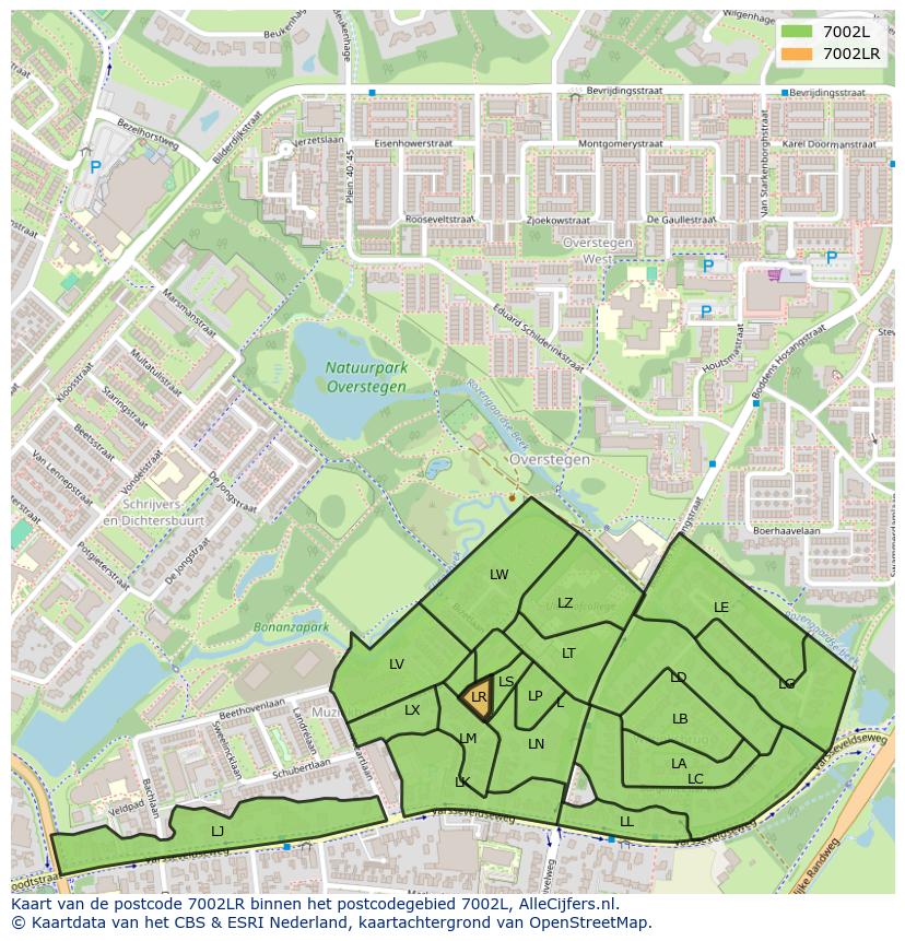 Afbeelding van het postcodegebied 7002 LR op de kaart.
