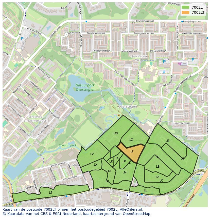 Afbeelding van het postcodegebied 7002 LT op de kaart.