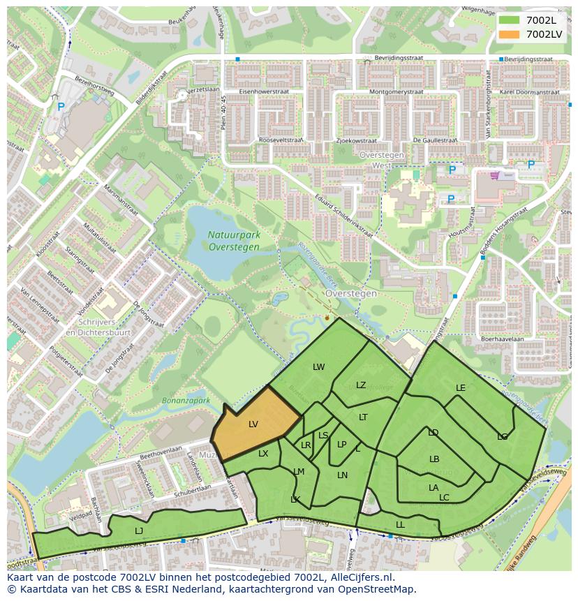 Afbeelding van het postcodegebied 7002 LV op de kaart.