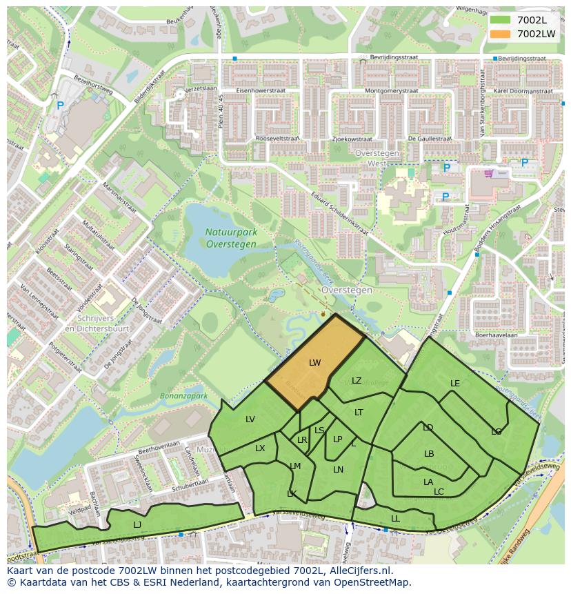 Afbeelding van het postcodegebied 7002 LW op de kaart.