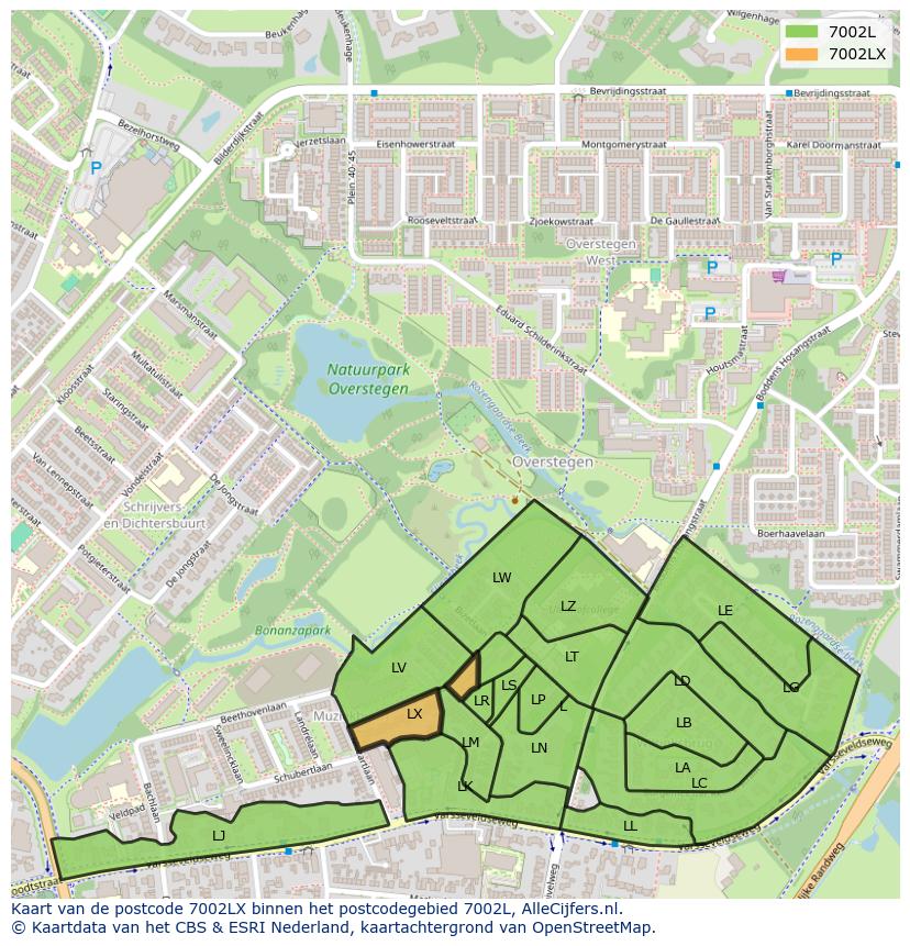 Afbeelding van het postcodegebied 7002 LX op de kaart.