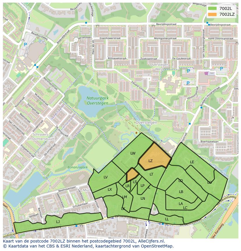Afbeelding van het postcodegebied 7002 LZ op de kaart.
