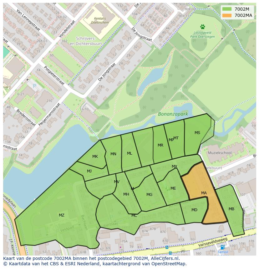 Afbeelding van het postcodegebied 7002 MA op de kaart.