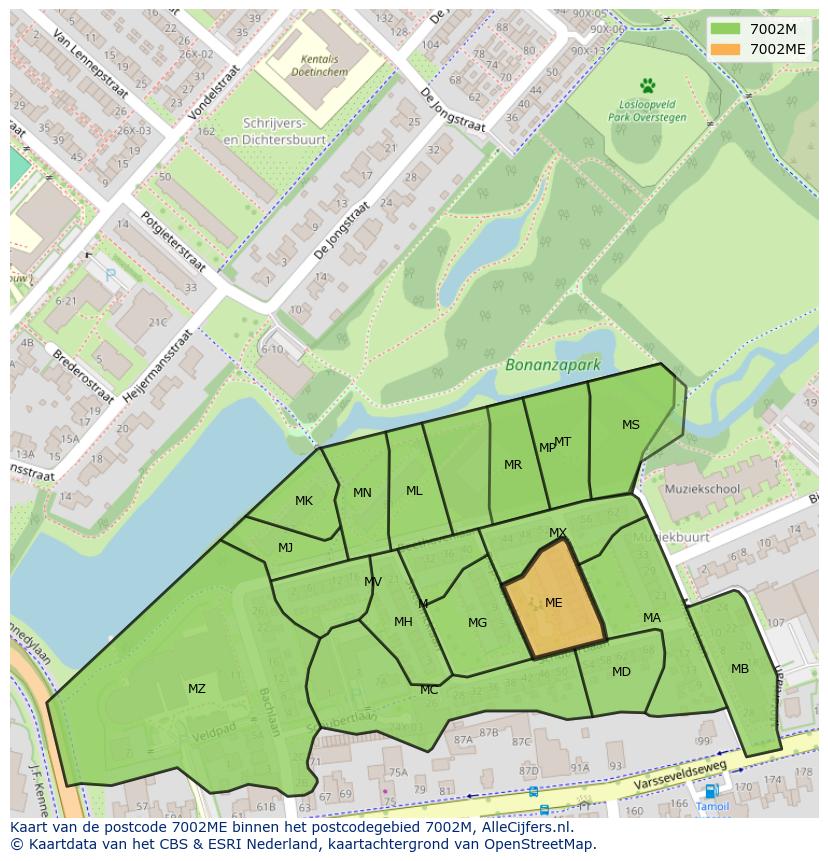 Afbeelding van het postcodegebied 7002 ME op de kaart.
