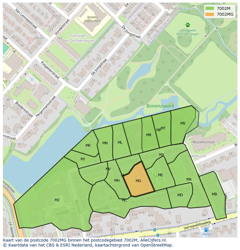 Afbeelding van het postcodegebied 7002 MG op de kaart.