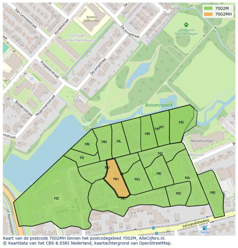 Afbeelding van het postcodegebied 7002 MH op de kaart.