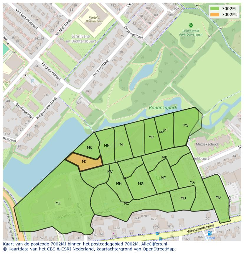 Afbeelding van het postcodegebied 7002 MJ op de kaart.