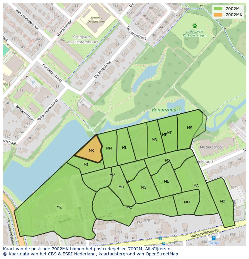 Afbeelding van het postcodegebied 7002 MK op de kaart.