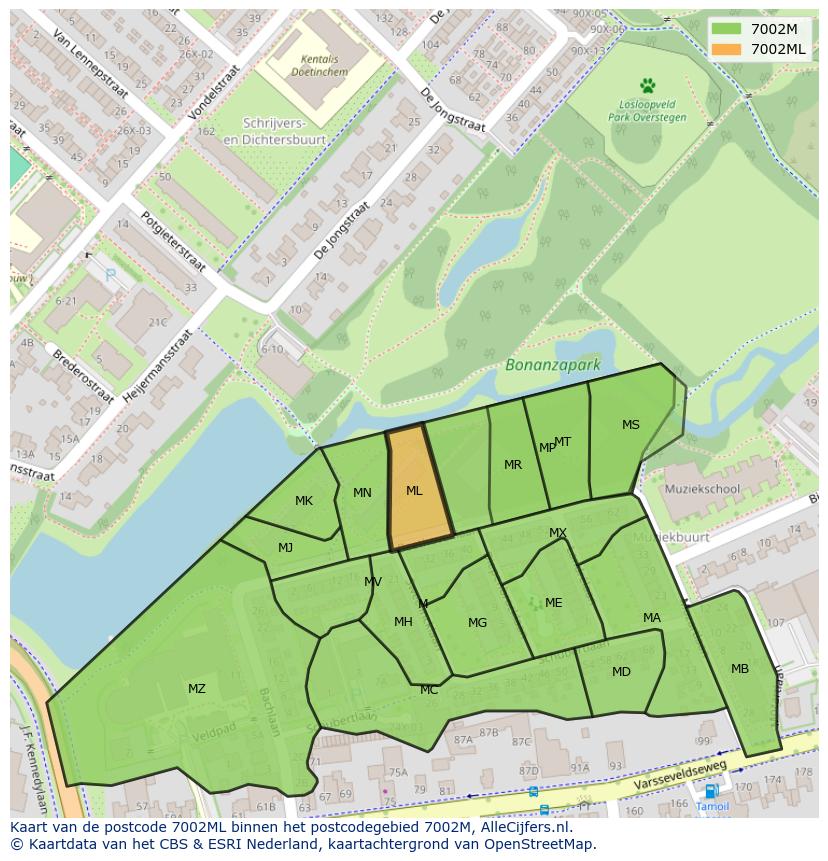 Afbeelding van het postcodegebied 7002 ML op de kaart.