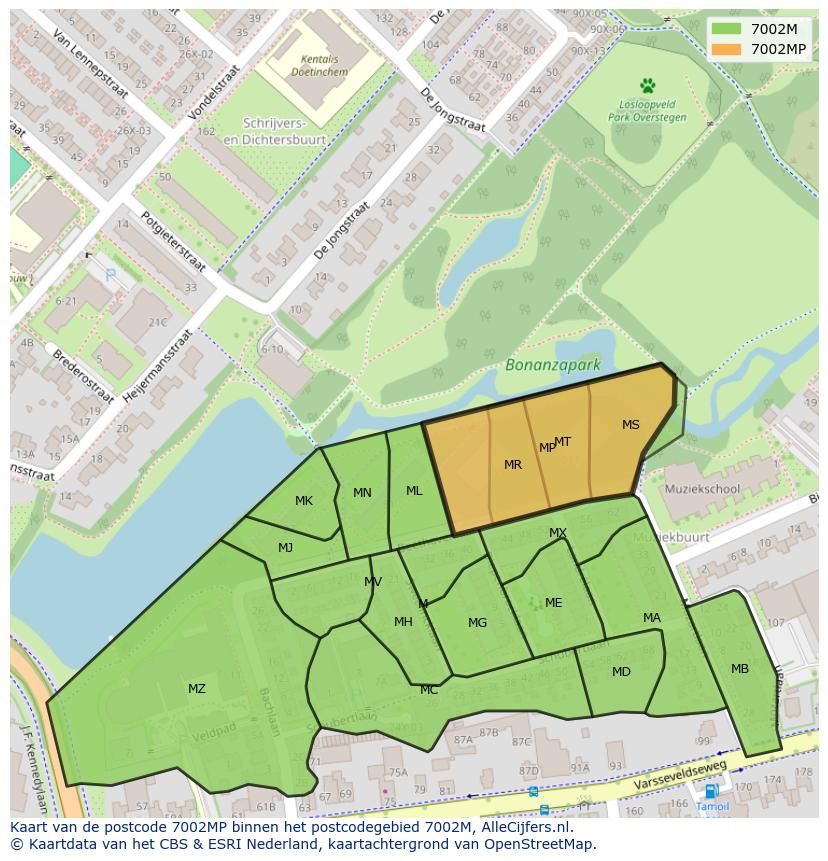 Afbeelding van het postcodegebied 7002 MP op de kaart.