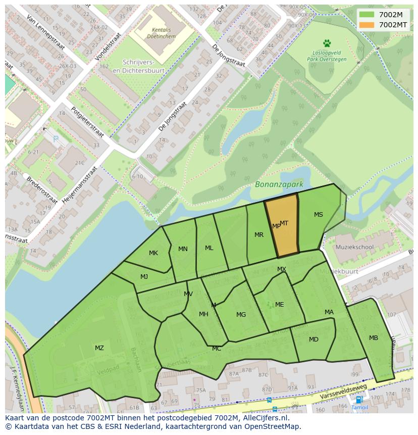 Afbeelding van het postcodegebied 7002 MT op de kaart.