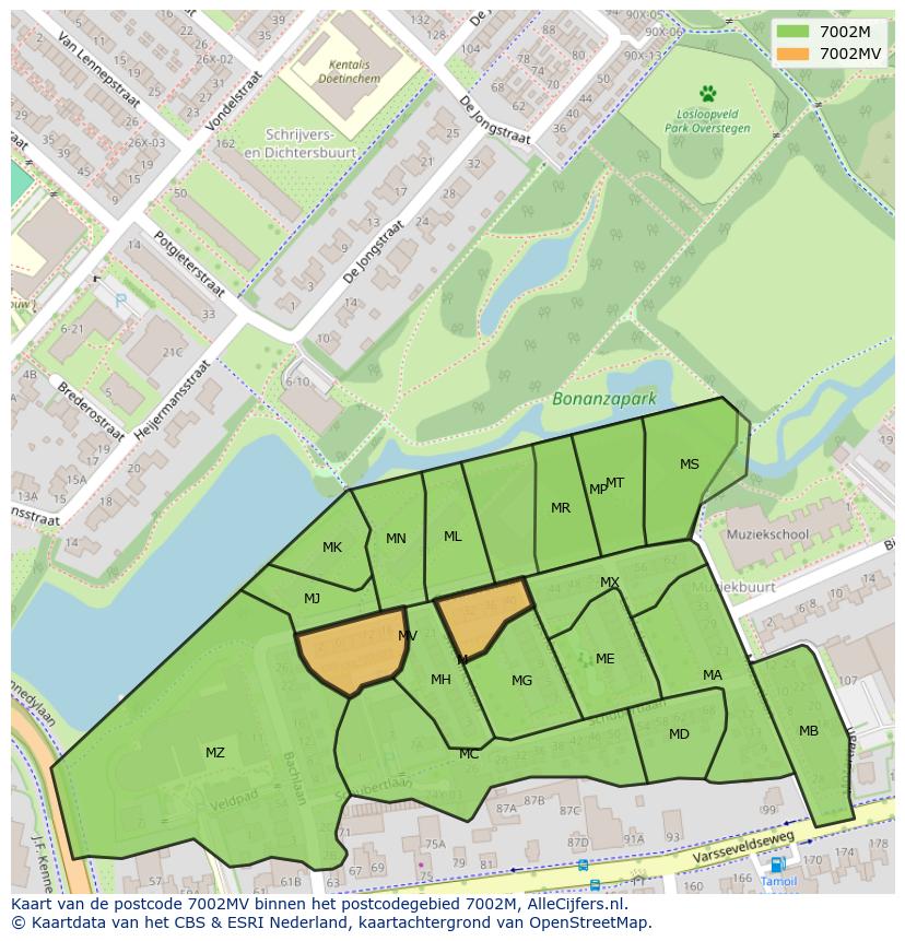 Afbeelding van het postcodegebied 7002 MV op de kaart.