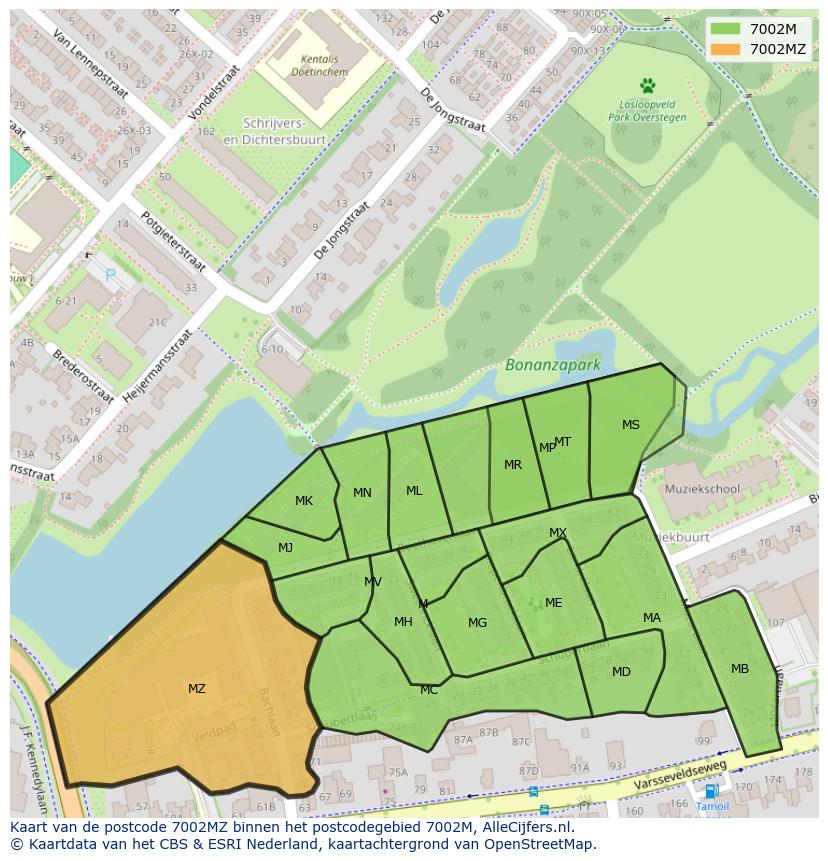 Afbeelding van het postcodegebied 7002 MZ op de kaart.