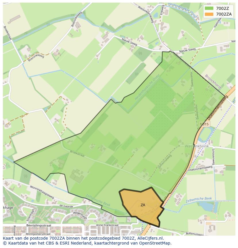 Afbeelding van het postcodegebied 7002 ZA op de kaart.