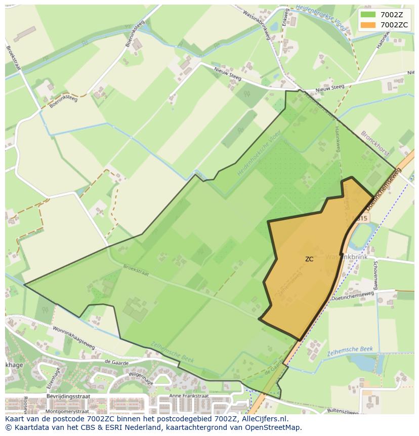 Afbeelding van het postcodegebied 7002 ZC op de kaart.