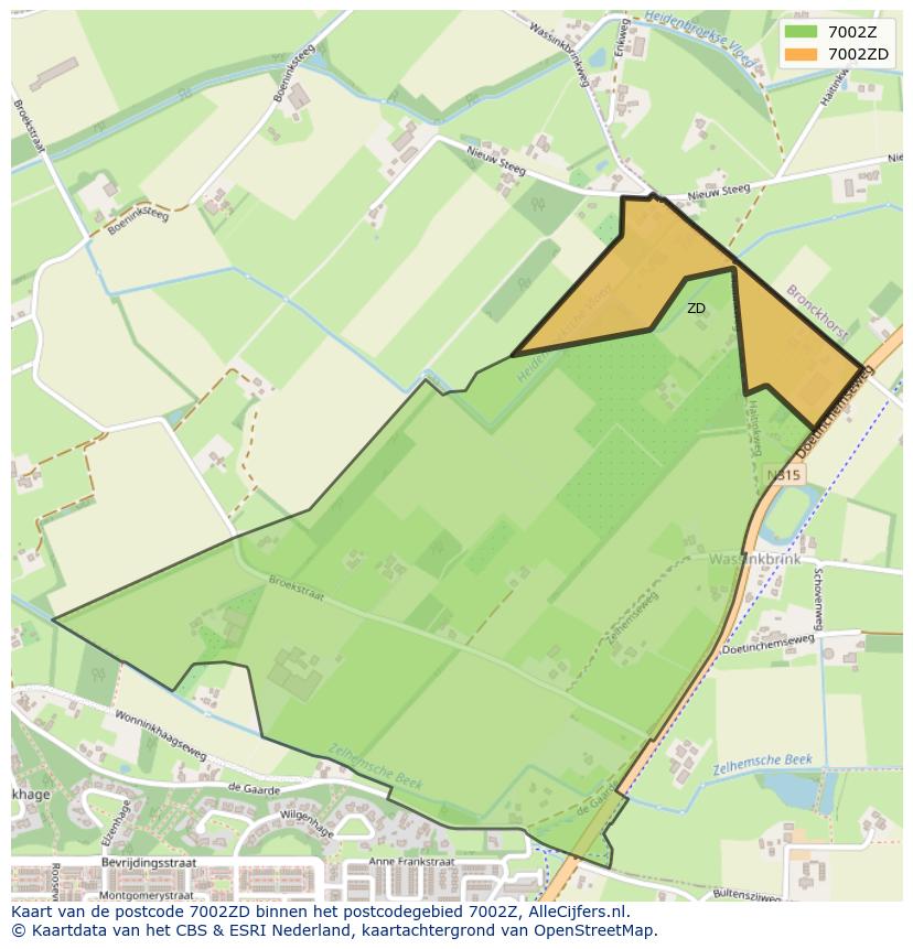 Afbeelding van het postcodegebied 7002 ZD op de kaart.