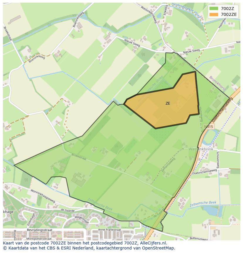 Afbeelding van het postcodegebied 7002 ZE op de kaart.