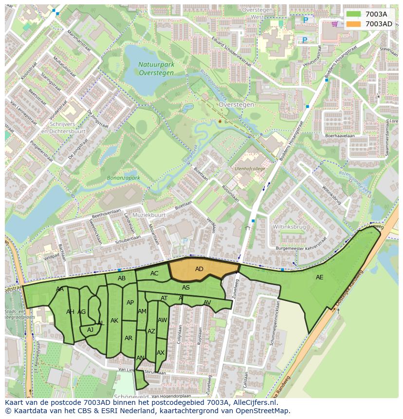Afbeelding van het postcodegebied 7003 AD op de kaart.